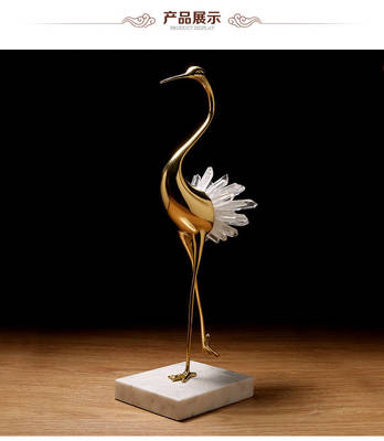 精銅彩銅系列銅配水晶柱對仙鶴精工藝擺件★現(xiàn)代家居時尚開業(yè)搬家裝飾工藝品